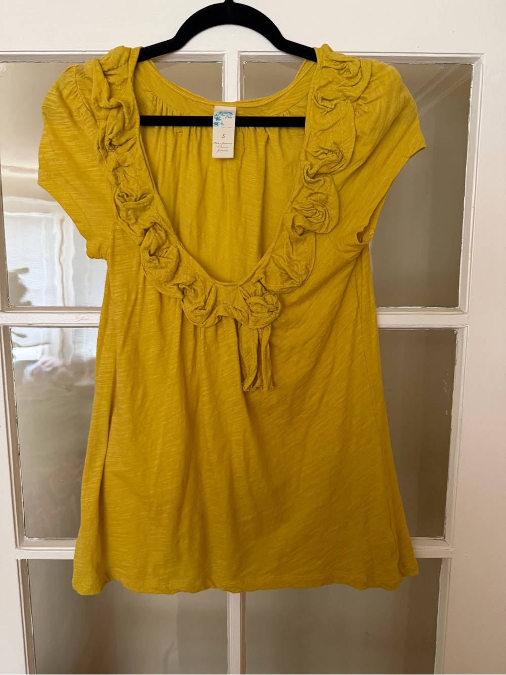 Anthropologie Mustard Yellow Ruffled Scoop Neck Tunic